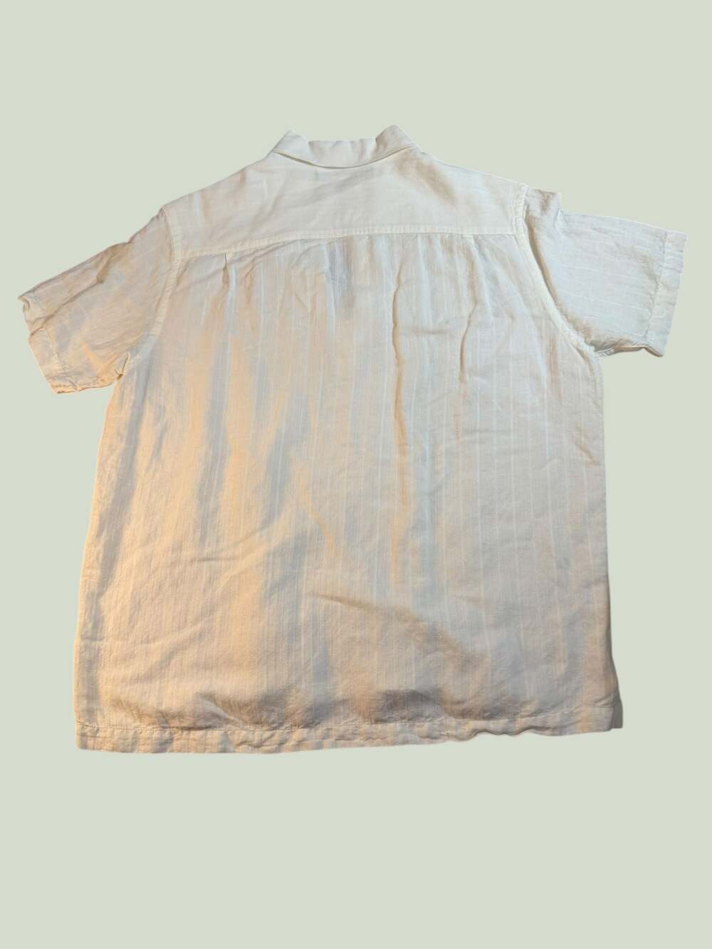 Perry Ellis Men's Large White Textured Stripe Short Sleeve Linen Blend Shirt
